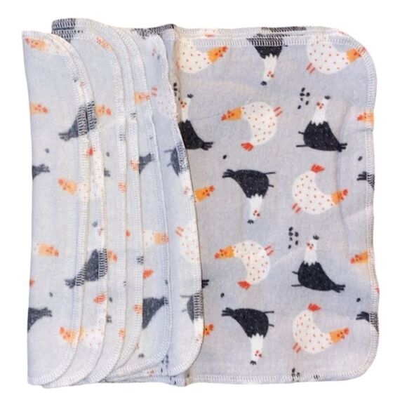 SET OF 6 REUSABLE “PAPER” COTTON TOWELS SUSTAINABLE FARMHOUSE STYLE CHICKENS - Picture 1 of 6